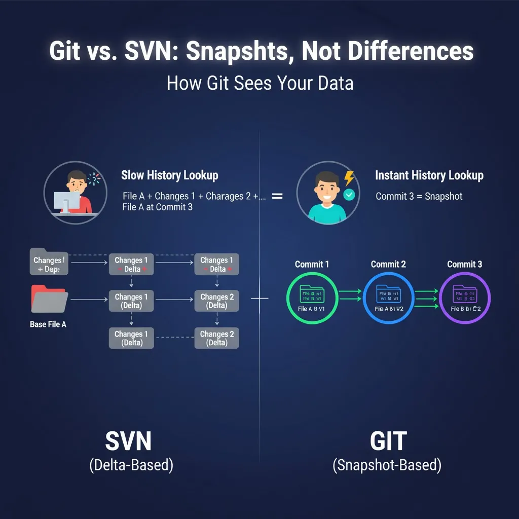 Git so sánh với SVN: Cách hệ thống xử lý dữ liệu