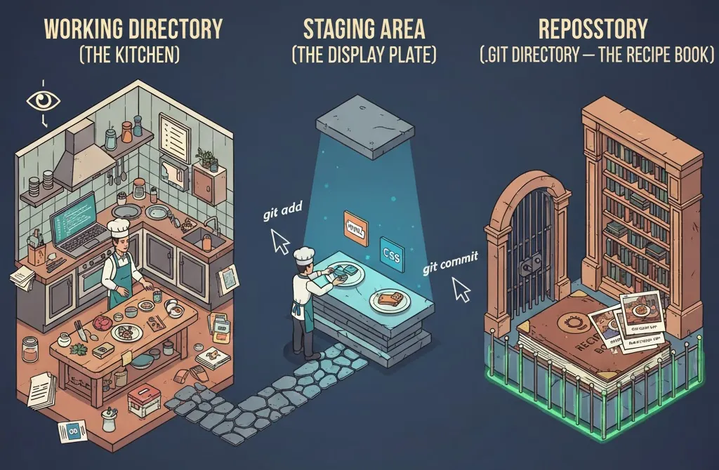 Hình dung mô hình ba khu vực của Git