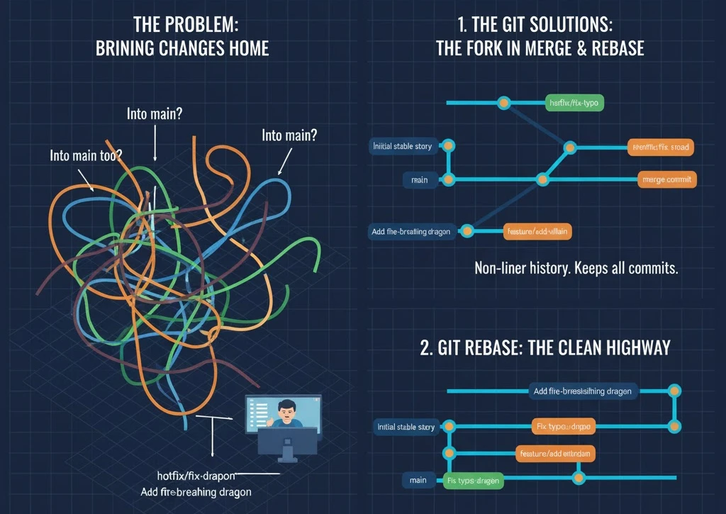 Hợp nhất Dòng thời gian với "Merge" và "Rebase"