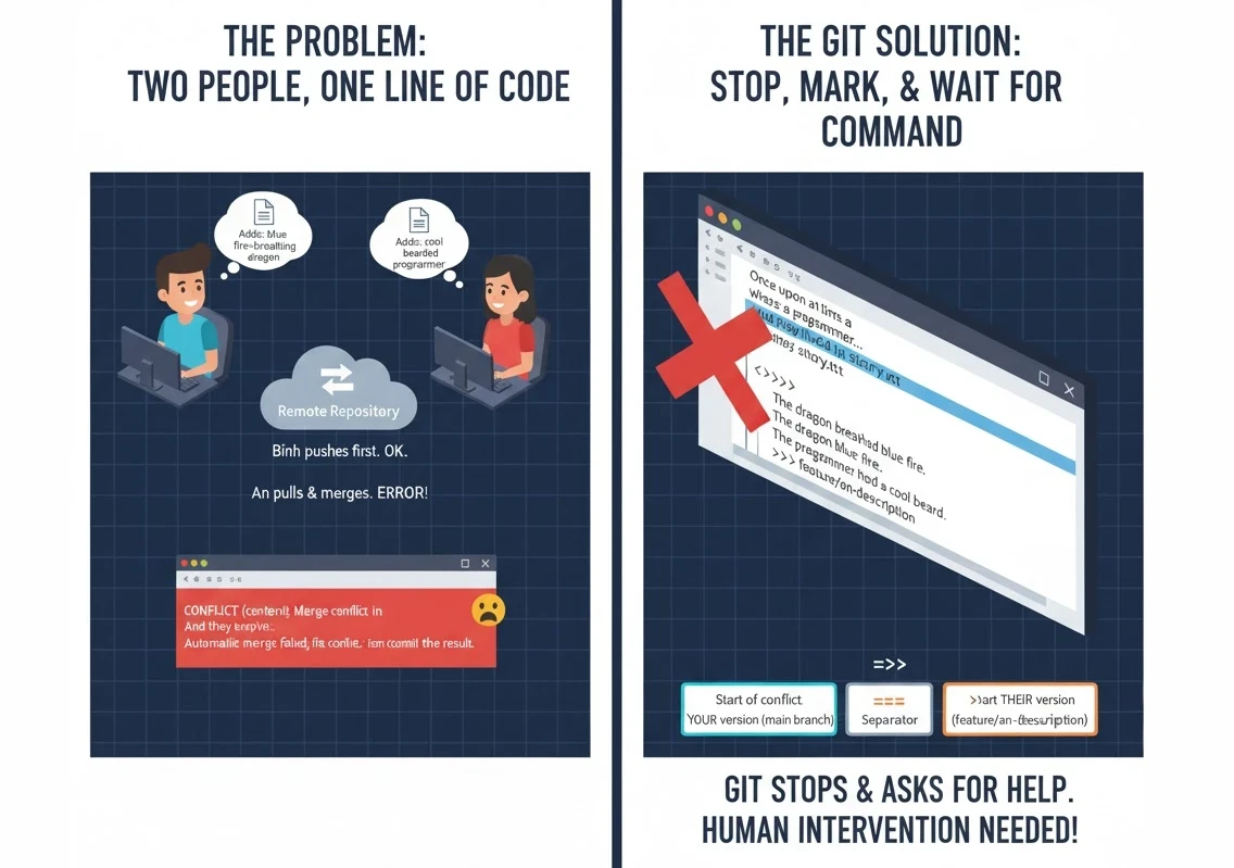 Cách Git hỗ trợ xử lý xung đột